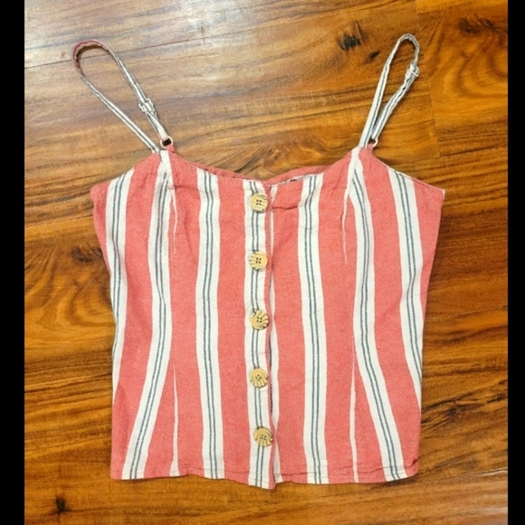 Sandy & Sid from Buckle Striped Boho Buttoned Criss Cross Back Cropped Tank - Picture 1 of 5
